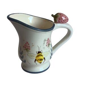 House of Hatten Hand-Painted Creamer Mini Pitcher Strawberry Bee Design D. Calla